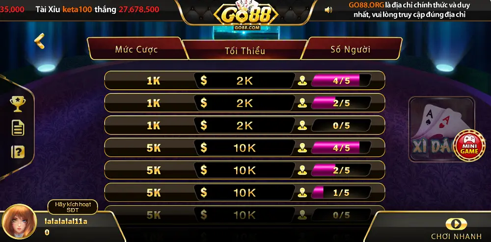 Thông tin chi tiết về game Xì dách Go88 online