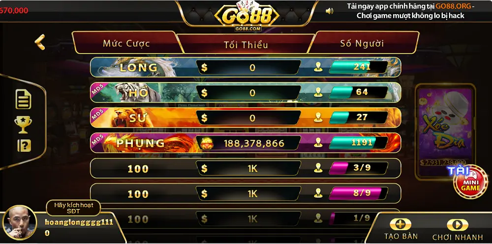 Giới thiệu chung về game Xóc đĩa Go88 online