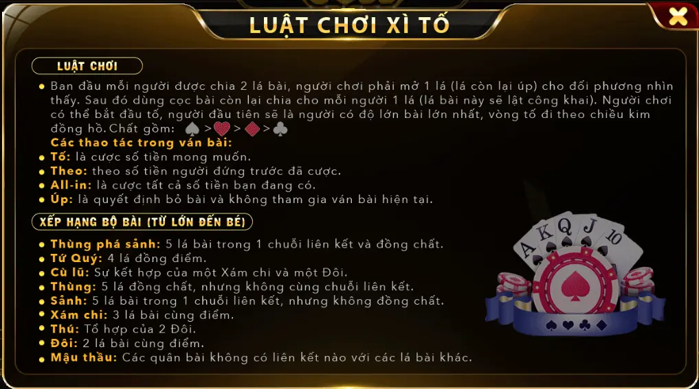 Quy luật chơi cơ bản của Xì tố link tải Go88